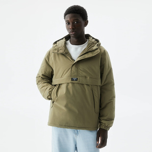 防雪防泼水面料欧美订单秋冬季 套头半拉链连帽男夹棉情侣棉服上衣