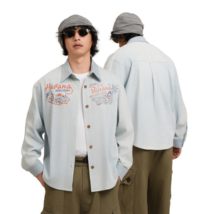 boy小众设计水洗 city 出差夏威夷23aw无人 海边浅色牛仔外套衬衫