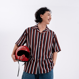 独家阿美咔叽夏 男女情侣款 出差夏威夷新款 夏威夷假期条纹复古衬衫