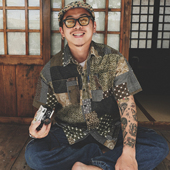 日系衬衫 原创绿咖拼色腰果花衬衫 男女 衬衫 男短袖 阿美咔叽衬衫 夏季