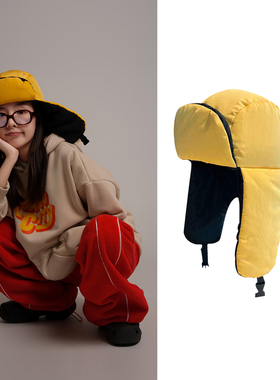 出差夏威夷复古黄色雷锋帽棉帽复古男女东北保暖飞行员雷锋帽冬季