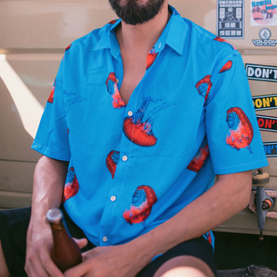男女中性衬衫 出差夏威夷原创深海水母短袖 海边度假短袖 花衬衫 衬衫