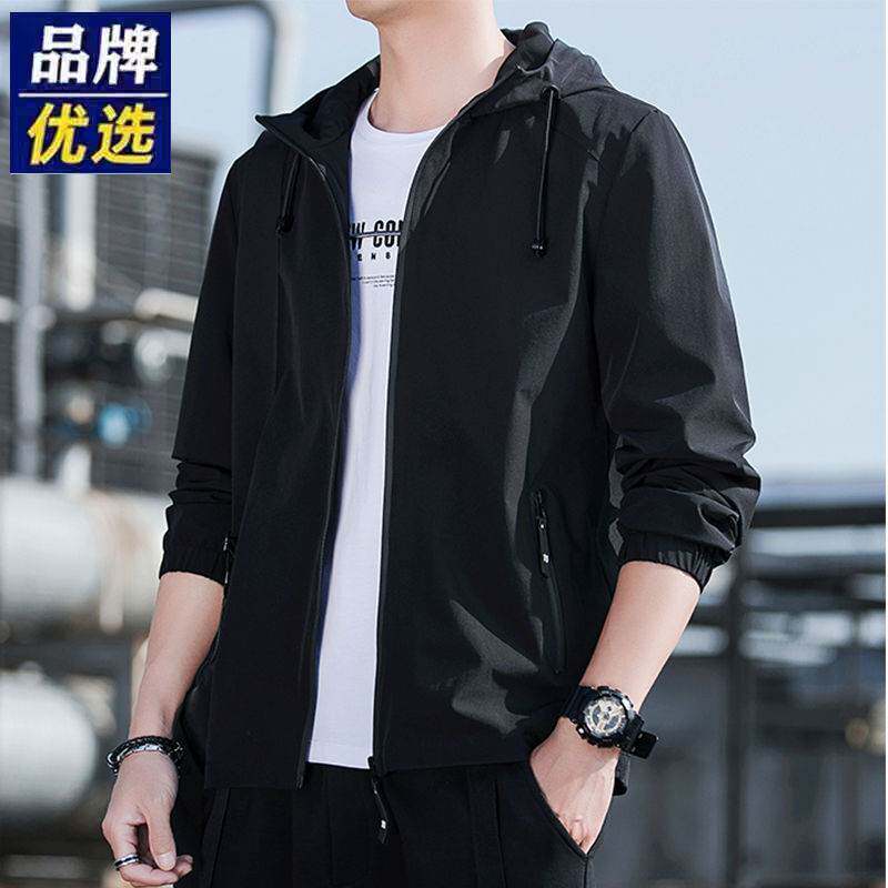 外套男2026春秋新款休闲运动薄款连帽夹克美式工装百搭宽松冲锋衣