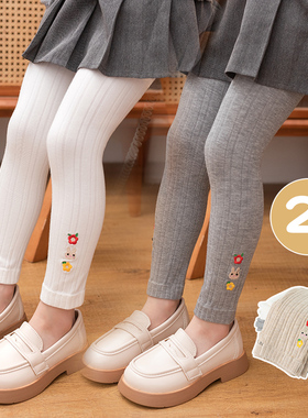 女童打底裤春秋季薄款加厚外穿长裤儿童修身洋气小花薄绒九分裤子