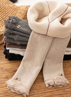 女童秋冬加厚连裤袜冬季外穿薄绒中大宝宝白色洋气九分儿童打底裤