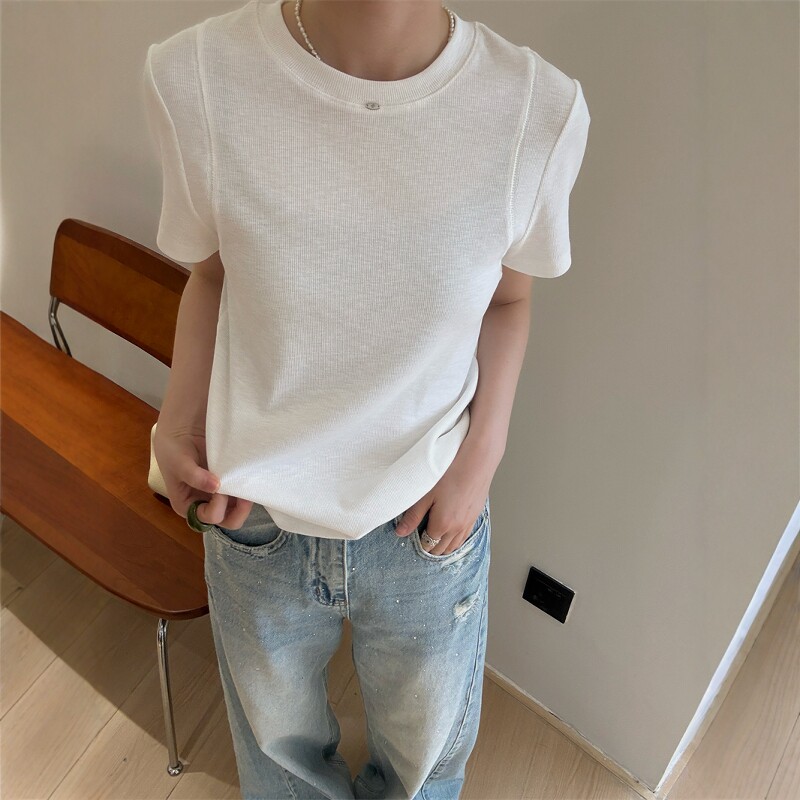 欧洲站2026春季新款欧货基础款简约纯色百搭显瘦短袖T恤打底衫女