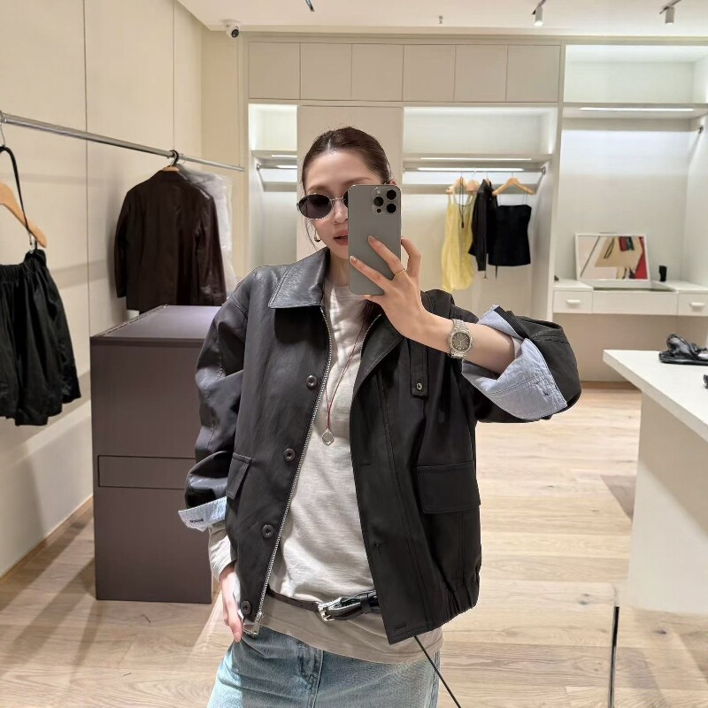 欧洲站2026早春新款欧货时尚老钱风翻领单排扣蛋白PU皮外套潮女