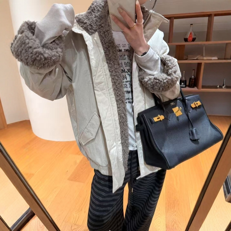 欧洲站2025冬季新款欧货时尚立领内里毛毛加厚保暖派克服外套女潮