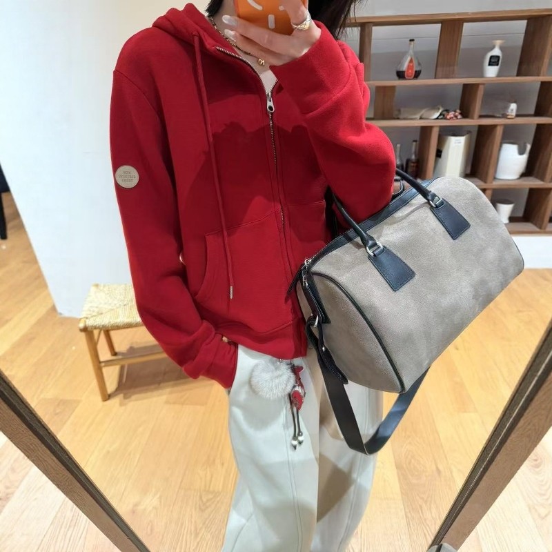 欧洲站2025冬季新款欧货贴标双头拉链宽松连帽加绒加厚卫衣外套女