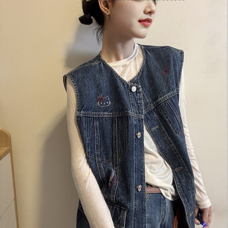 欧洲站2026春季新款欧货时尚卡通刺绣休闲显瘦牛仔马甲外套女潮