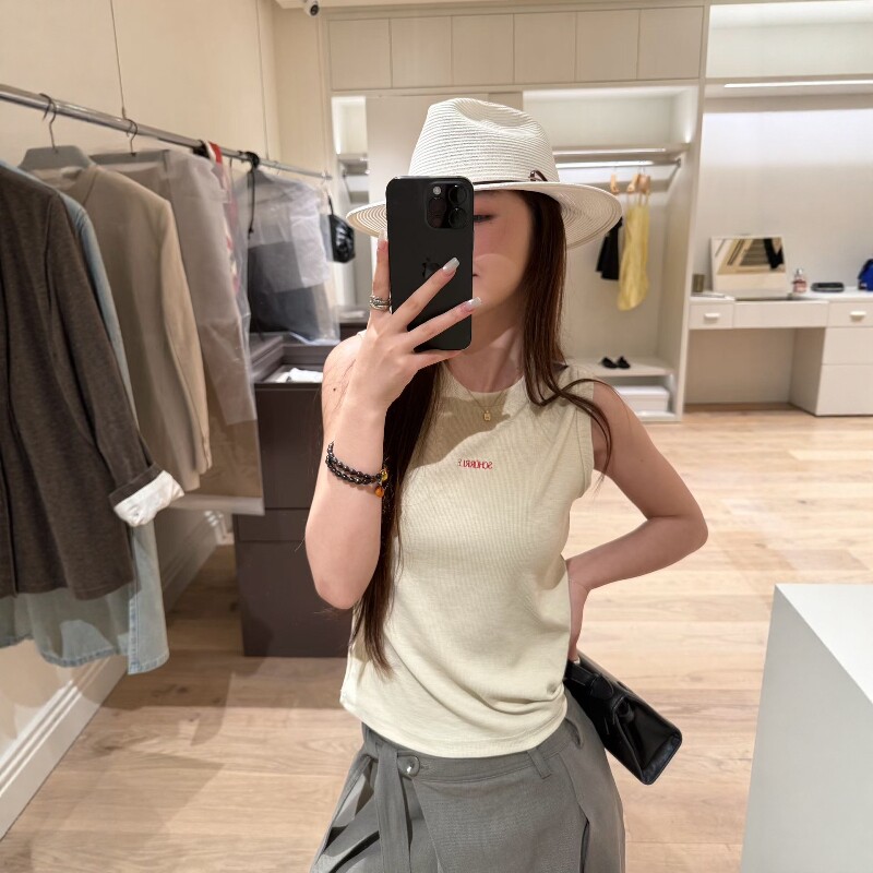 欧洲站2026春季新款欧货简约刺绣字母宽松百搭无袖背心打底衫上衣