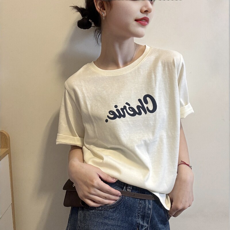 欧洲站2026春季新款欧货时尚字母印花圆领宽松百搭套头短袖T恤女