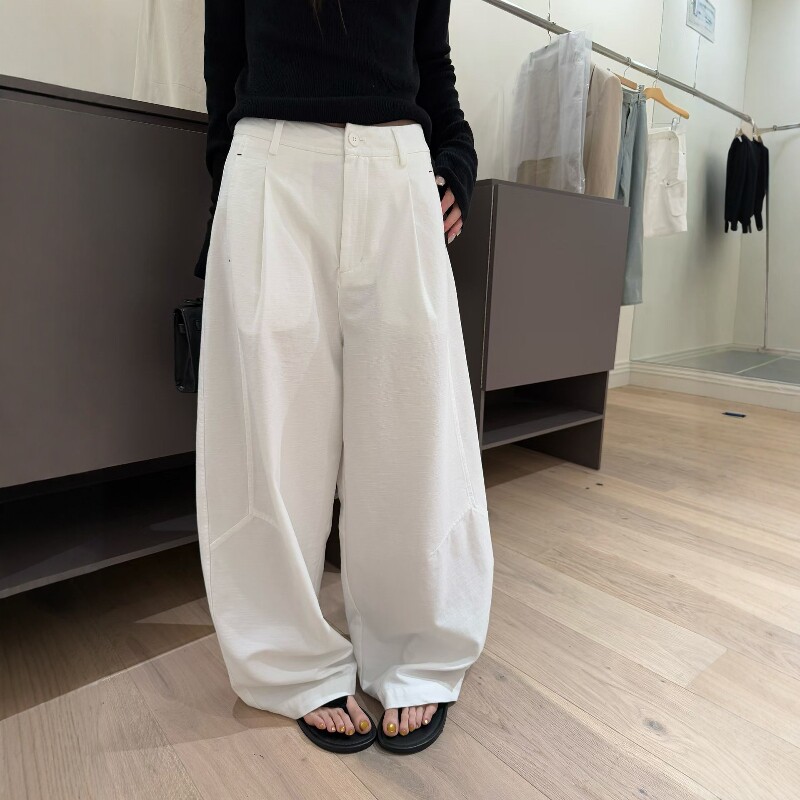 欧洲站2026春季新款欧货极简风立体裁剪显瘦白色萝卜裤阔腿长裤女
