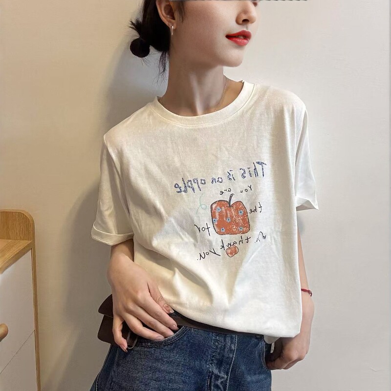 欧洲站2026春季新款欧货简约休闲字母卡通图案宽松百搭短袖T恤女