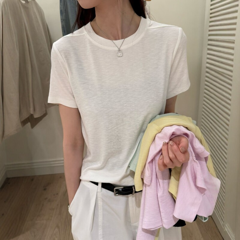 欧洲站2026早春欧货糖果色后背三角标宽松羊毛面膜短袖T恤打底衫