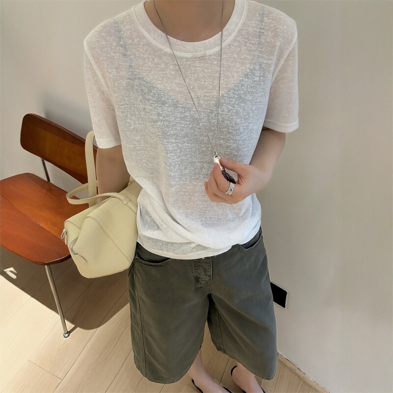 欧洲站2026夏季新欧货休闲百搭领口眼镜标宽松纯棉短袖T恤打底衫
