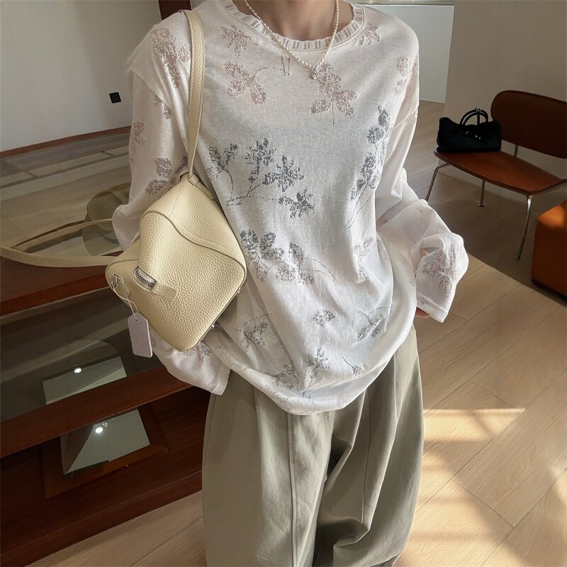 欧洲站2026春季新款欧货复古洋气印花宽松套头长袖T恤打底衫女潮