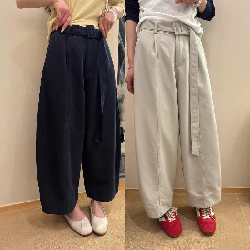 欧洲站2026春季新款欧货慵懒风配腰带宽松气球裤休闲阔腿九分裤女
