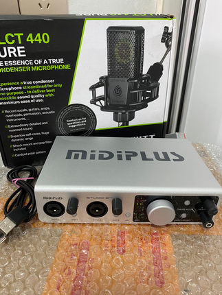 二手midiplus迷笛studio 2 OTG外置声卡莱维特440电容麦克风套装