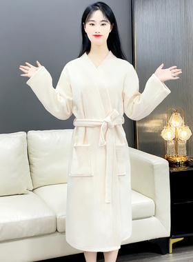 睡袍女士秋冬新款睡衣法兰绒中长款浴袍感珊瑚绒加厚大码晨袍Y186