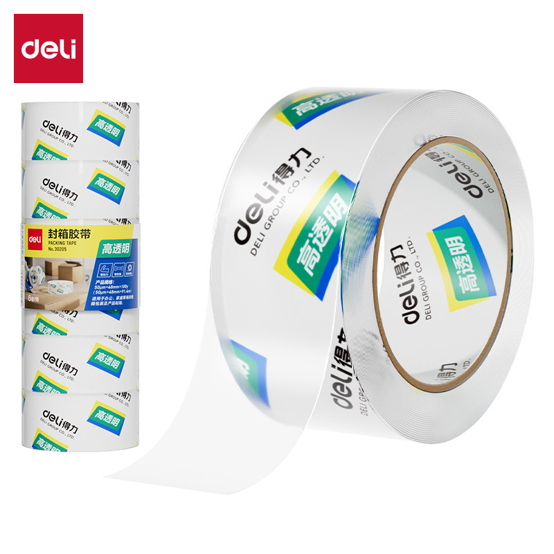 得力30205封箱胶带大卷透明胶带48mm*100y打包透明胶带打包胶带48mm*60y包装胶带透明100码胶带