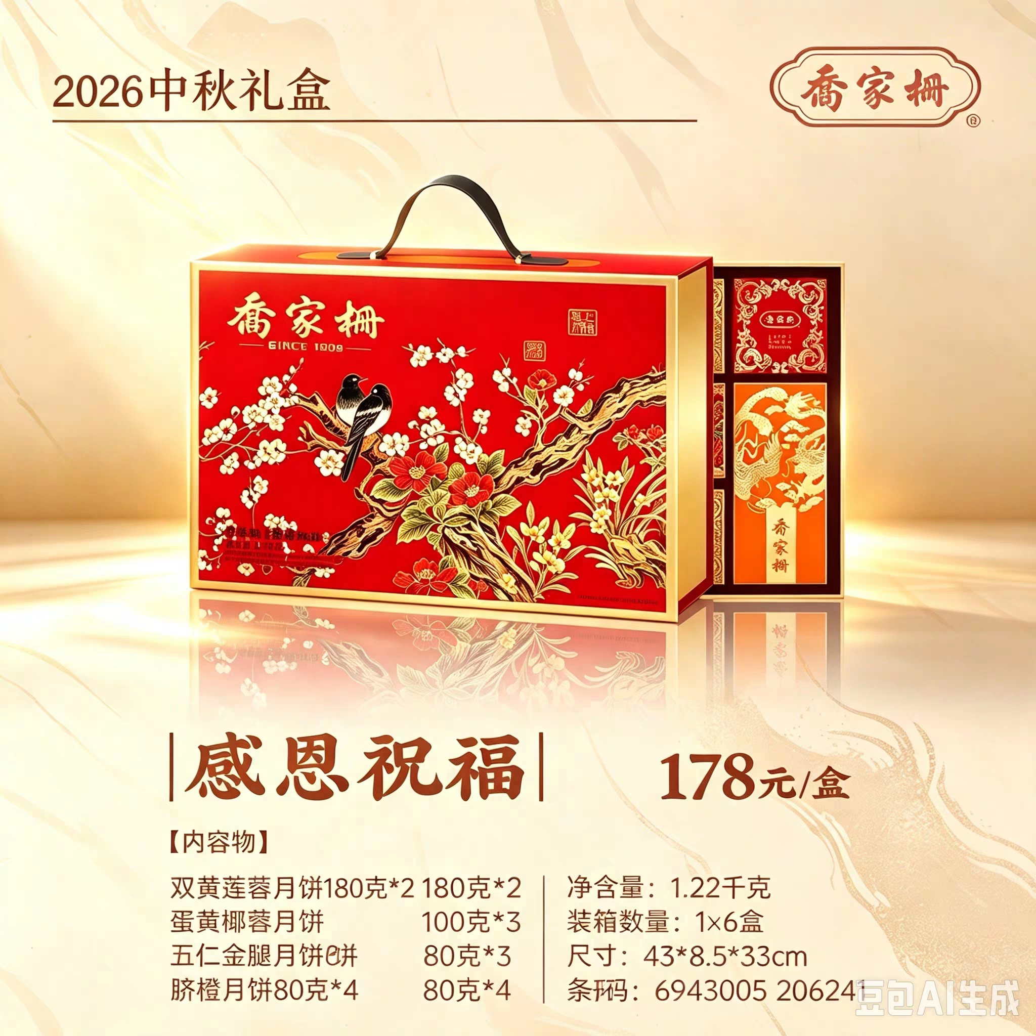 江西乔家栅月饼感恩祝福1160克礼盒礼品装中秋送礼员工福利团购