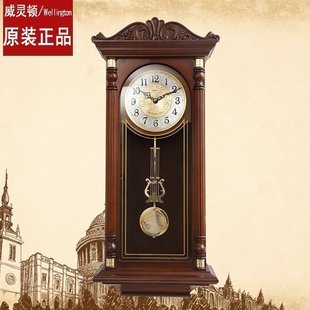 正品威灵顿 豪华实木覆古报时挂钟中式挂钟客厅大气挂表精工机芯