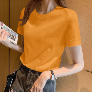 多巴胺t恤女短袖 ins超火休闲百搭正肩圆领上衣 夏季 纯棉宽松体恤衫