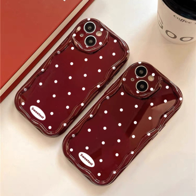 华为系列酒红简约波点手机壳