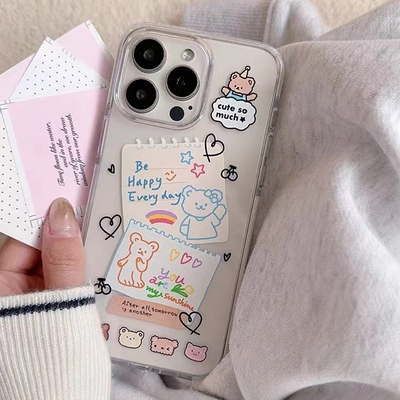 透明涂鸦卡通小熊K11适用OPPO Reno13/12手机壳10/9pro+硅胶FindX8/4/A2全包A72/5防摔6创意A92S/7可爱3女A1x