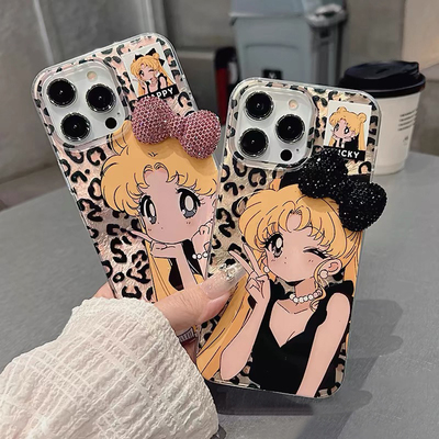 ins豹纹美少女水冰月手机壳