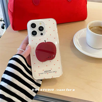 大孔日韩ins风波点红苹果支架17适用K80至尊版K90小米15/14手机壳civi5/K70红米NOTE13/11/12turbo/4/3女PRO+