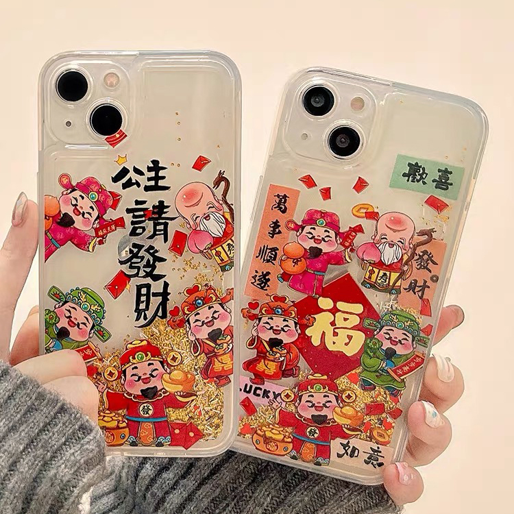 新年发财流沙财神爷OPPOReno10/9手机壳reno6/7硅胶5k/8pro+全包a93/4se防摔a57/72透明a92s/58软壳a96/11x女