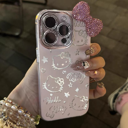 粉钻蝴蝶结kitty猫K11适用OPPO Reno12手机壳8/9pro+全包10/A57/6/A3镜头膜A72/A96硅胶A58防摔A93S可爱A1x女