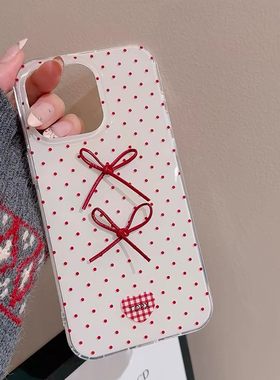 ins红色波点蝴蝶结适用苹果16promax手机壳iphone13新款15pro女款14双层12小众11创意xsmax全包xr防摔78plus