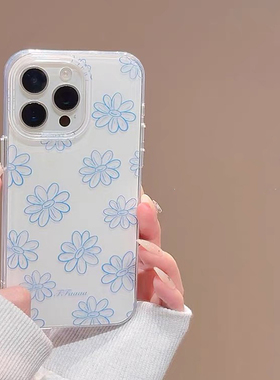 蓝色线条花朵K12适用OPPO Reno13/11手机壳9/10pro+新款findx7/5/6/8全包A35防摔A58X简约A93S/A92S软壳a57女