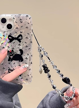 黑色碎花猫咪适用红米k60E小米13/14手机壳11青春10S防摔Civi3/NOTE9/12硅胶K40小众K70至尊版可爱K50卡通女