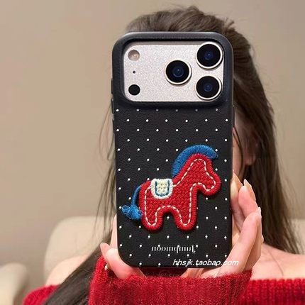 波点刺绣小马适用K90小米15/17手机壳红米NOTE13硅胶11/12全包k60皮纹K80可爱K70卡通civi3防摔K50/14PRO软壳