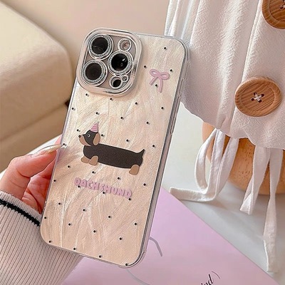 卡通波点腊肠狗Y78+适用VIVO X200/X90s手机壳S17/X80PRO/X100镜头S19全包S18/S16/S20防摔Y300Y76SY52SY35女