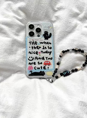 黑色英文小猫Mate60华为Nova12手机壳11/10/13新款P40PRO可爱Pura70卡通畅享60/50/9麦芒30防摔8/7/6SE/P20女