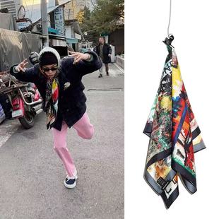 权志龙GD同款涂鸦风嘻哈头巾pmo字母印花丝巾