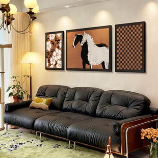 中古风客厅装饰画一马平川沙发背景墙挂画法式复古高级感三联壁画