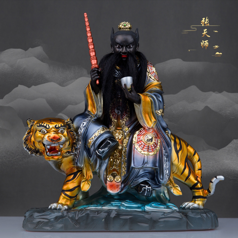 树脂张天师神像张道陵祖师骑虎彩绘正一真人张道人像居家桌面摆件