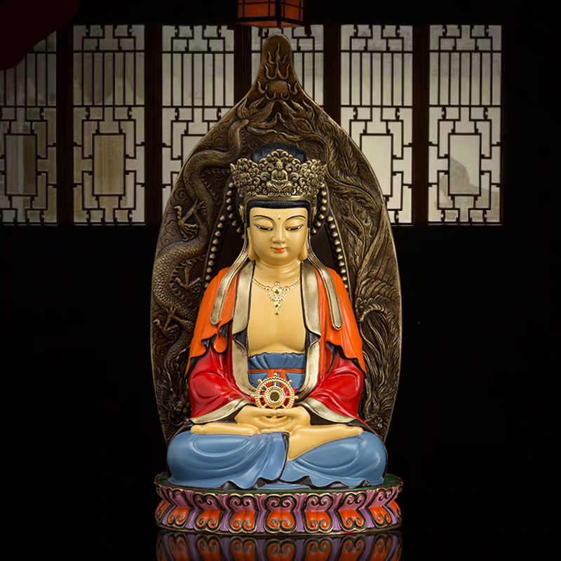 毗卢观音纯铜彩绘佛堂供奉坐莲观世音菩萨家居工艺品风水摆件新品