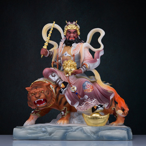 汉白玉武财神赵公明神像骑虎赵公明赵元帅家用客厅中式佛像摆件