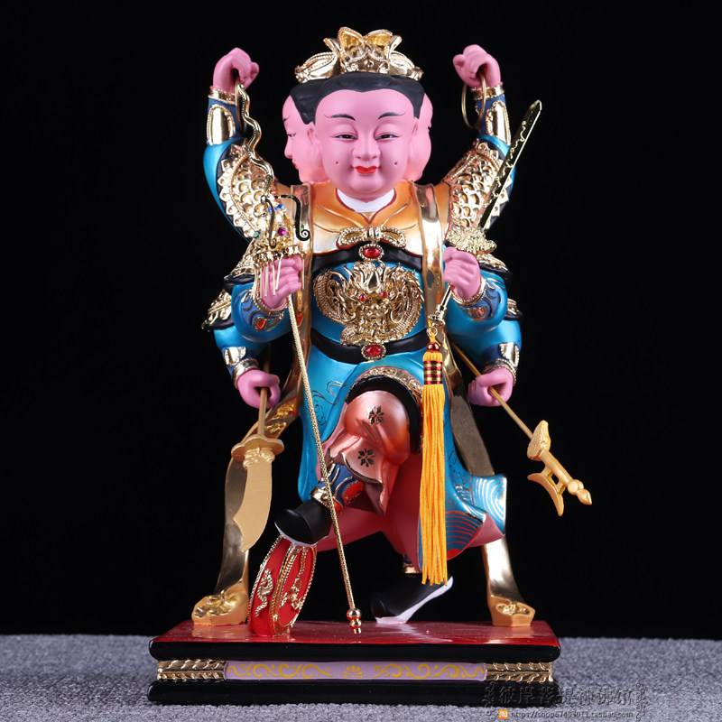 三头六臂三太子佛像李哪吒三太子香樟木雕神像家居风水摆件
