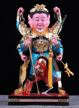 三头六臂三太子佛像李哪吒三太子香樟木雕神像家居风水摆件