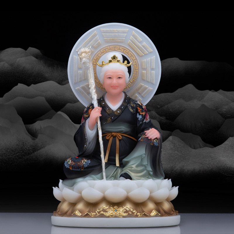 圣丰黑老太神像汉白玉坐莲黑妈妈佛像现代中式家居工艺品玄关摆件