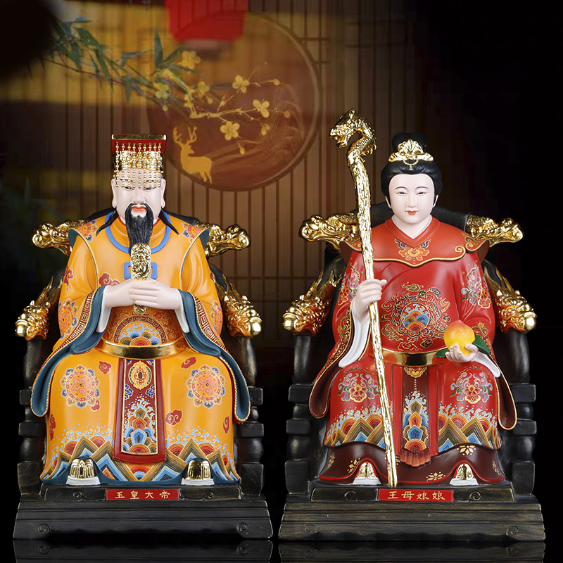 纯铜彩绘玉帝王母神像玉皇大帝神像供奉玉皇大帝王母娘娘神像摆件