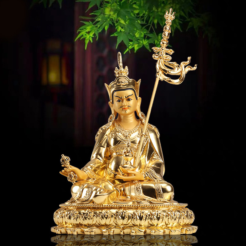 纯铜贴金密宗莲花生大士佛像藏传莲花生大师神像摆件